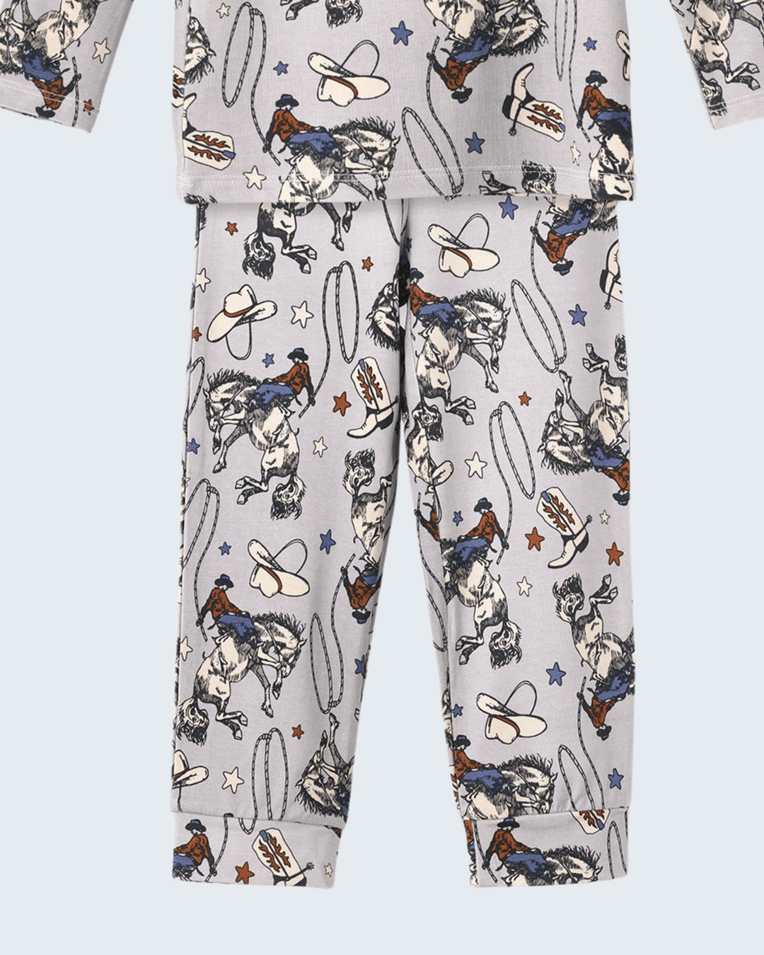 Bamboo pajama pants in white with rodeo cowboy, hat and star prints