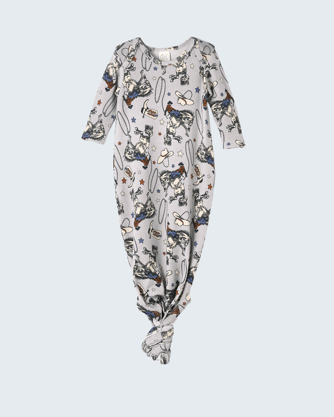 Cowboy rodeo print knot gown, long sleeves, knotted bottom hem