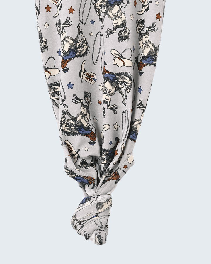 Cowboy rodeo print knot gown, long sleeves, knotted bottom hem