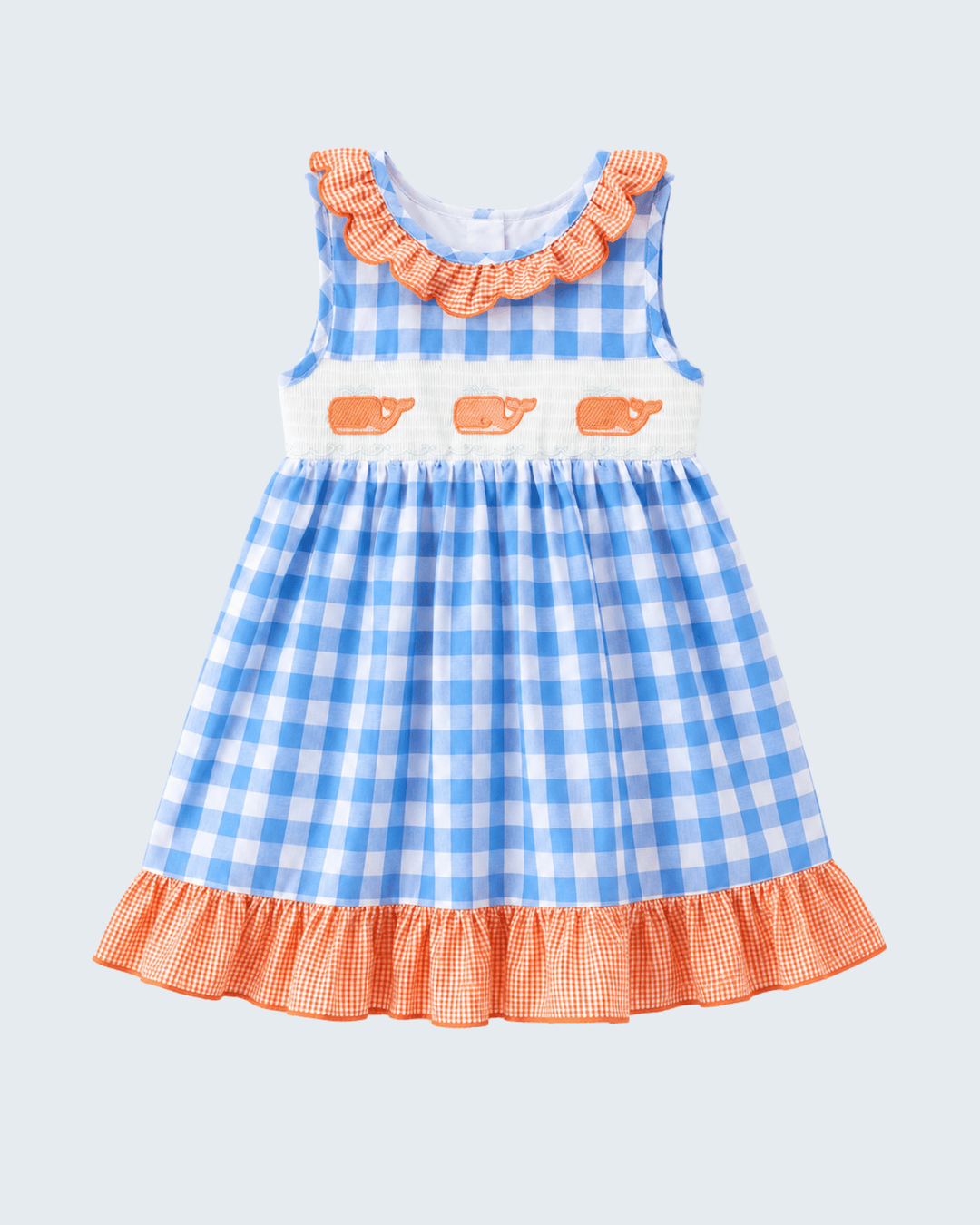 Blue plaid whale embroidered dress
