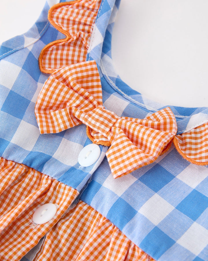Baby girl blue and orange romper with bow