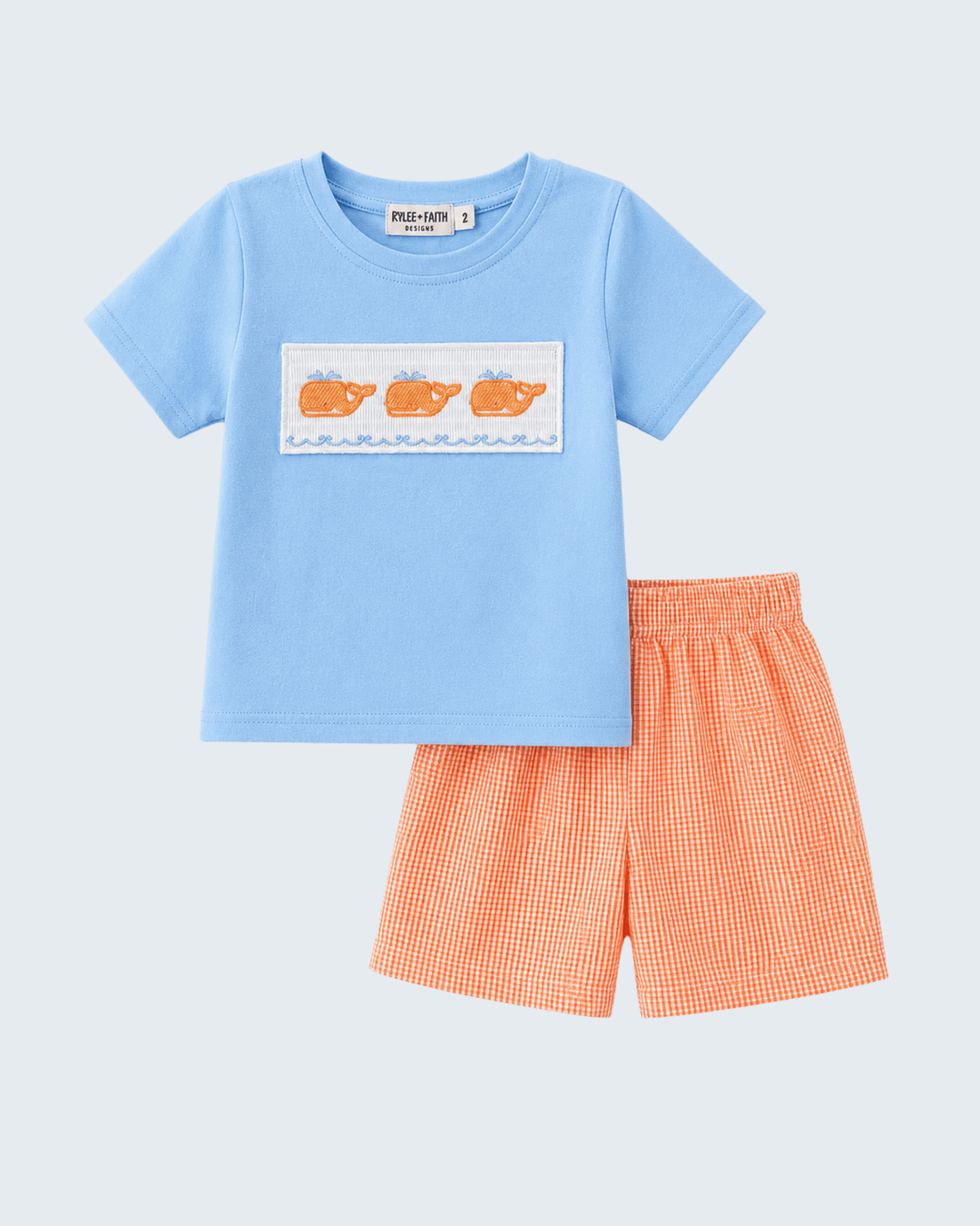 Whale embroidered boys shorts set