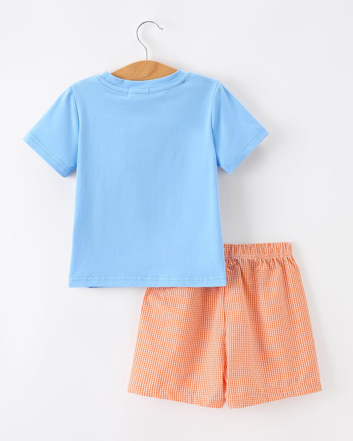 Boys blue and orange shorts set