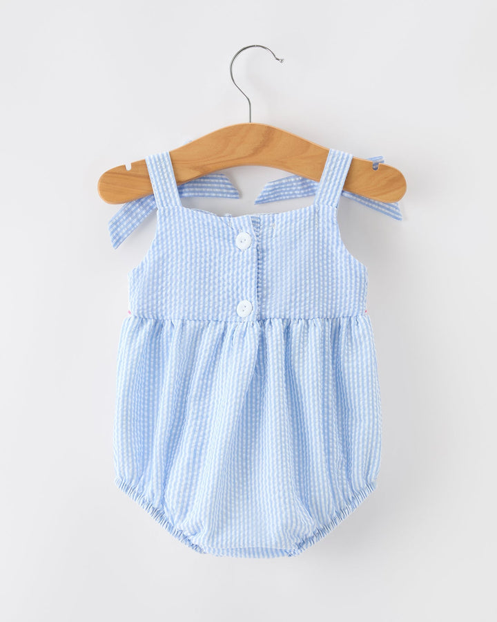 Blue gingham baby girl romper
