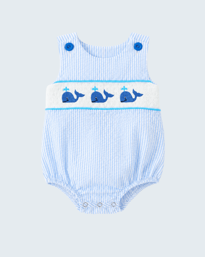 Baby boy Whale Embroidered Stripe Romper