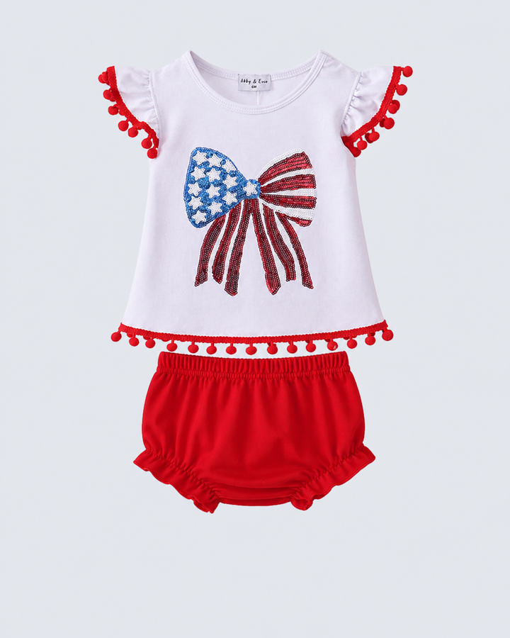 White Bow Sequin Bloomer Set