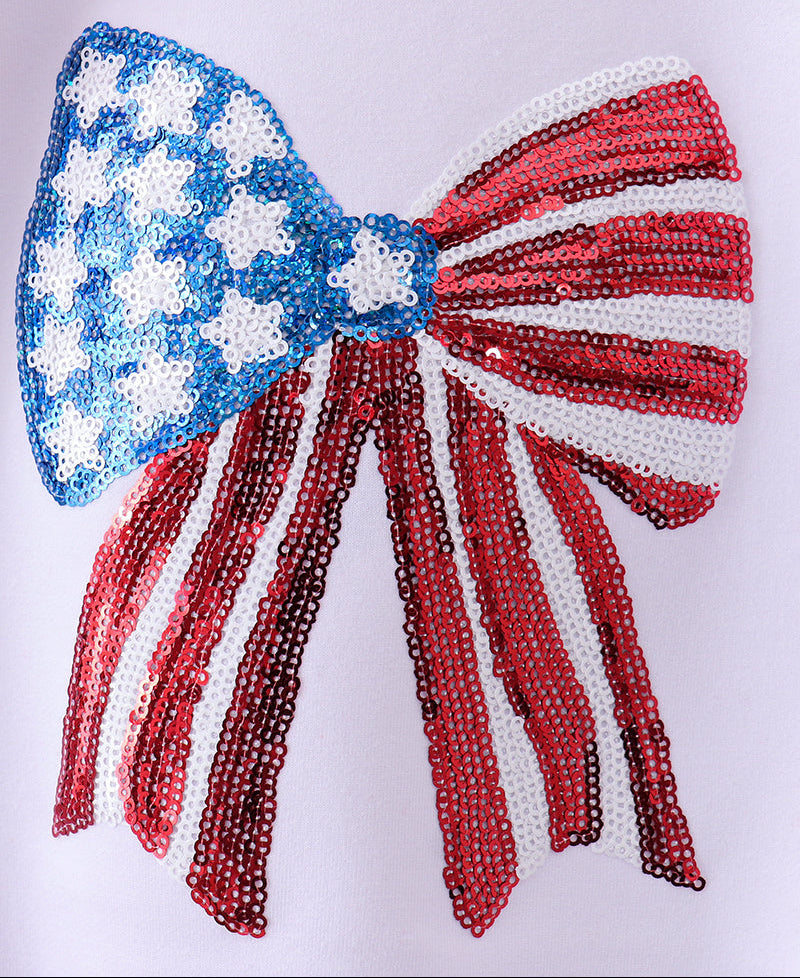 Decorative bow with American flag design on a white background