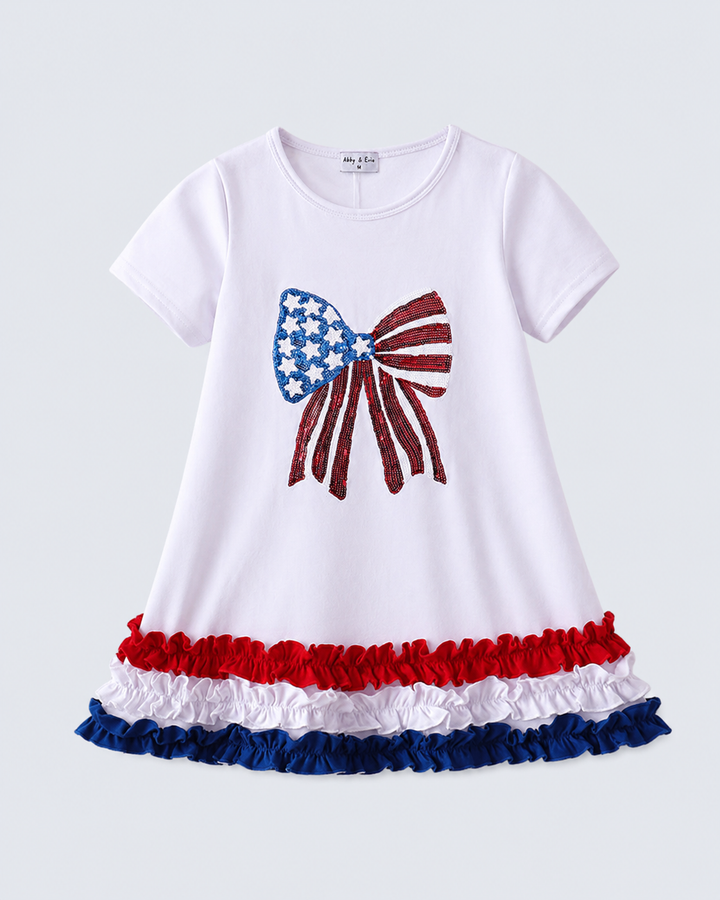 Red, white, blue dress with sequin bow