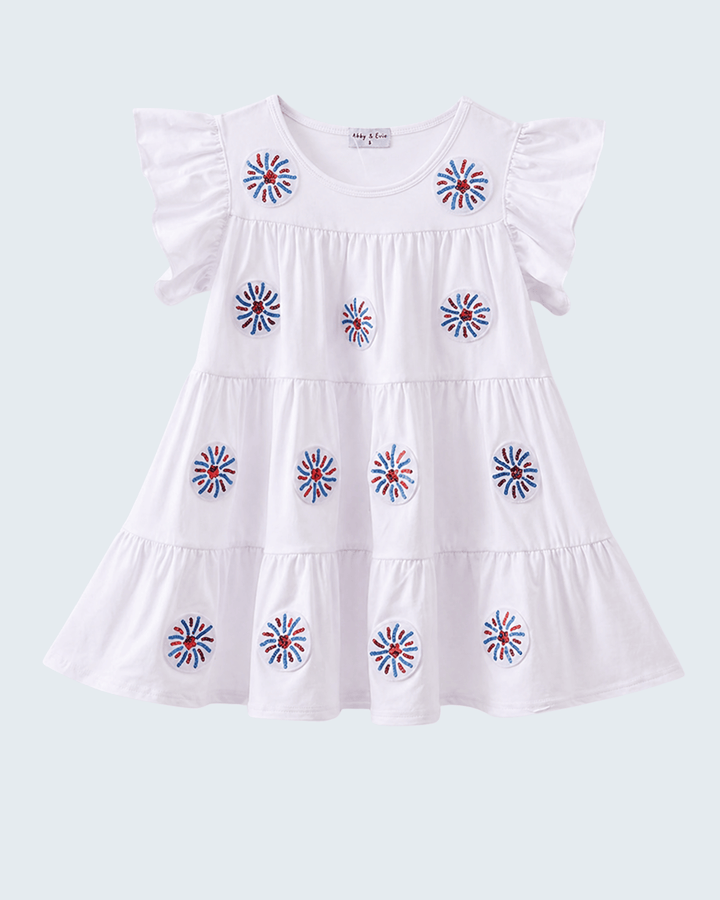 White Fireworks Sequin Tiered Ruffle Dress