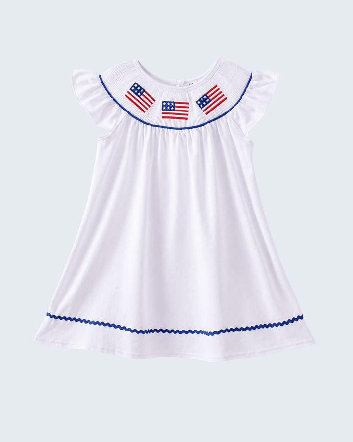 White Flag Smocked Ruffle Dress