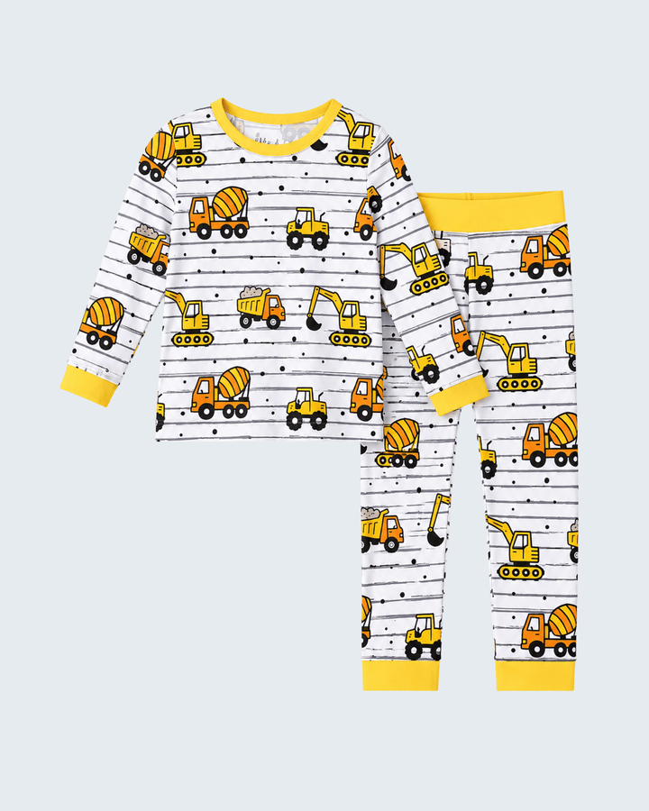 Yellow Construction Trucks Bamboo Pajama Set