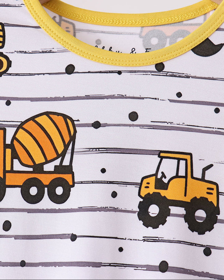 Yellow Construction Trucks Bamboo Pajama Set