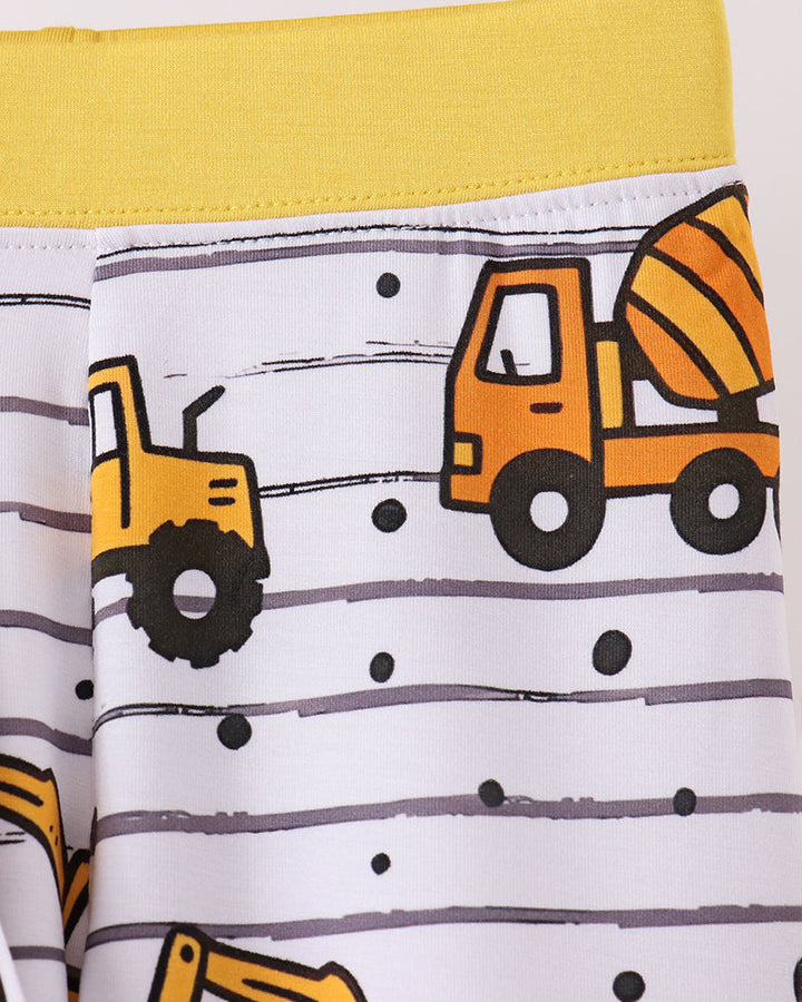 Yellow Construction Trucks Bamboo Pajama Set