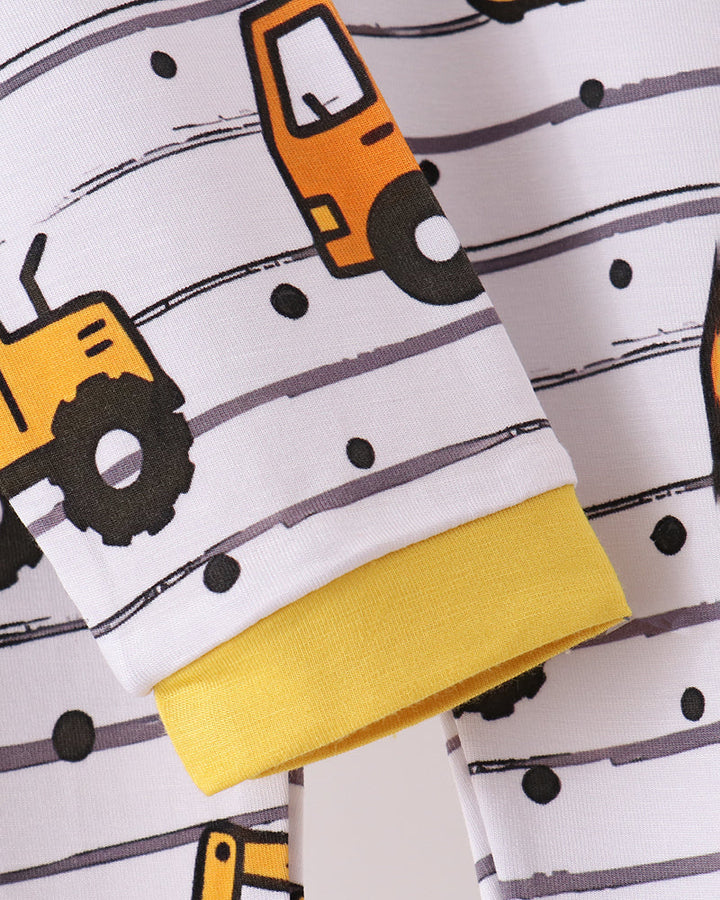 Yellow Construction Trucks Bamboo Pajama Set