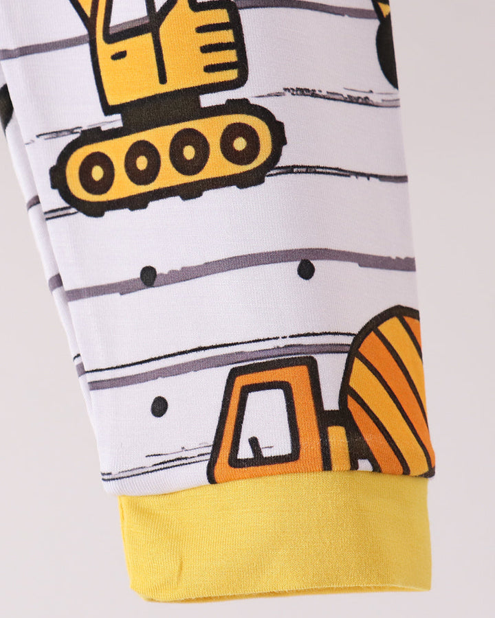 Yellow Construction Trucks Bamboo Pajama Set