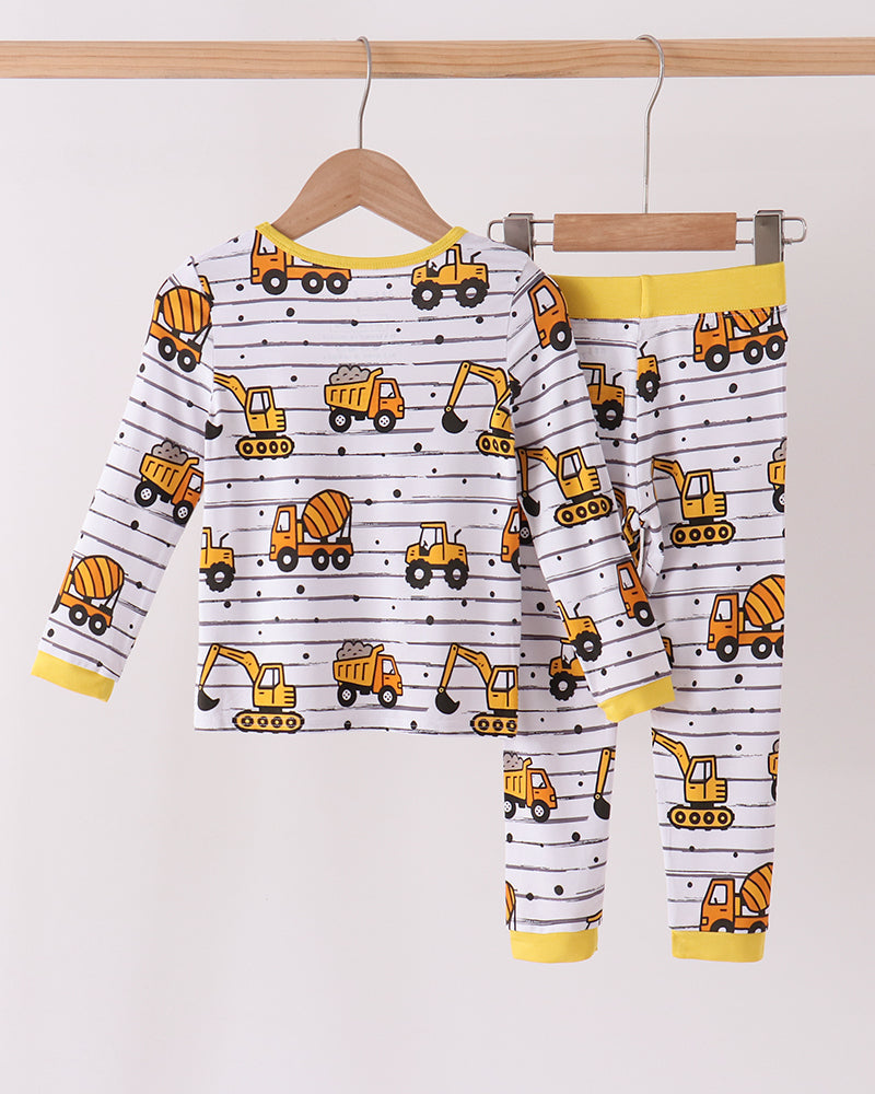 Yellow Construction Trucks Bamboo Pajama Set