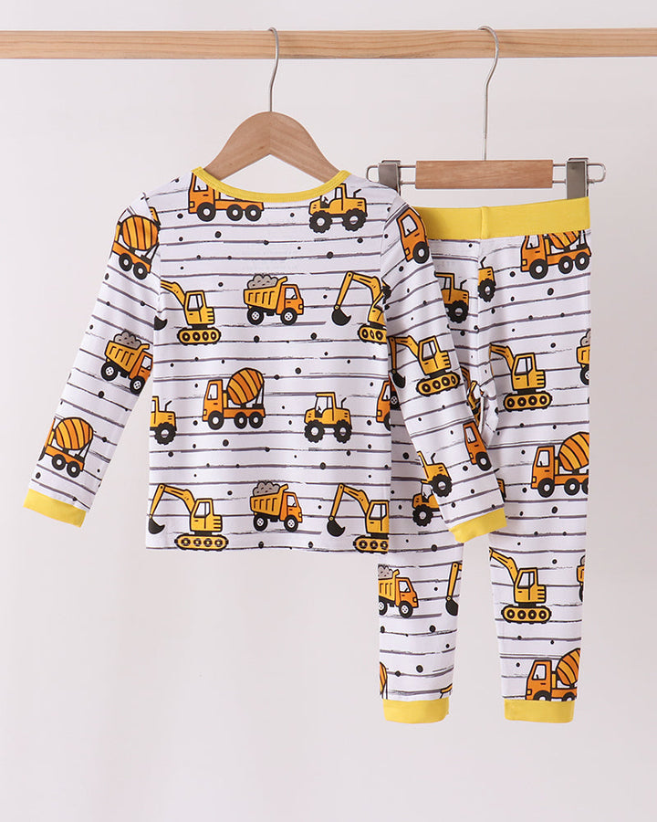 Yellow Construction Trucks Bamboo Pajama Set