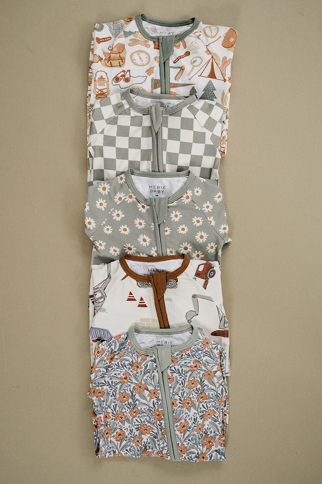 Construction Trucks Ribbed Bamboo Zipper Romper