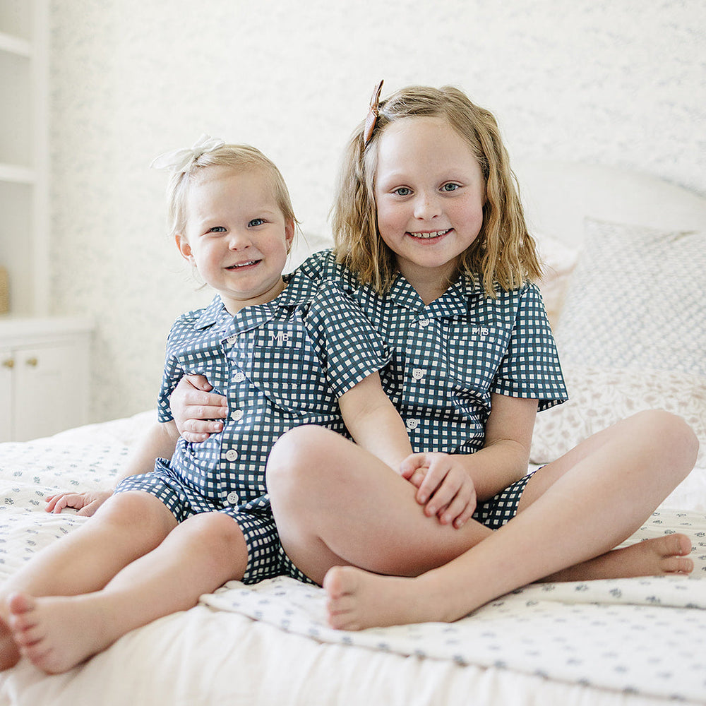 Navy Gingham Short Pajama Set