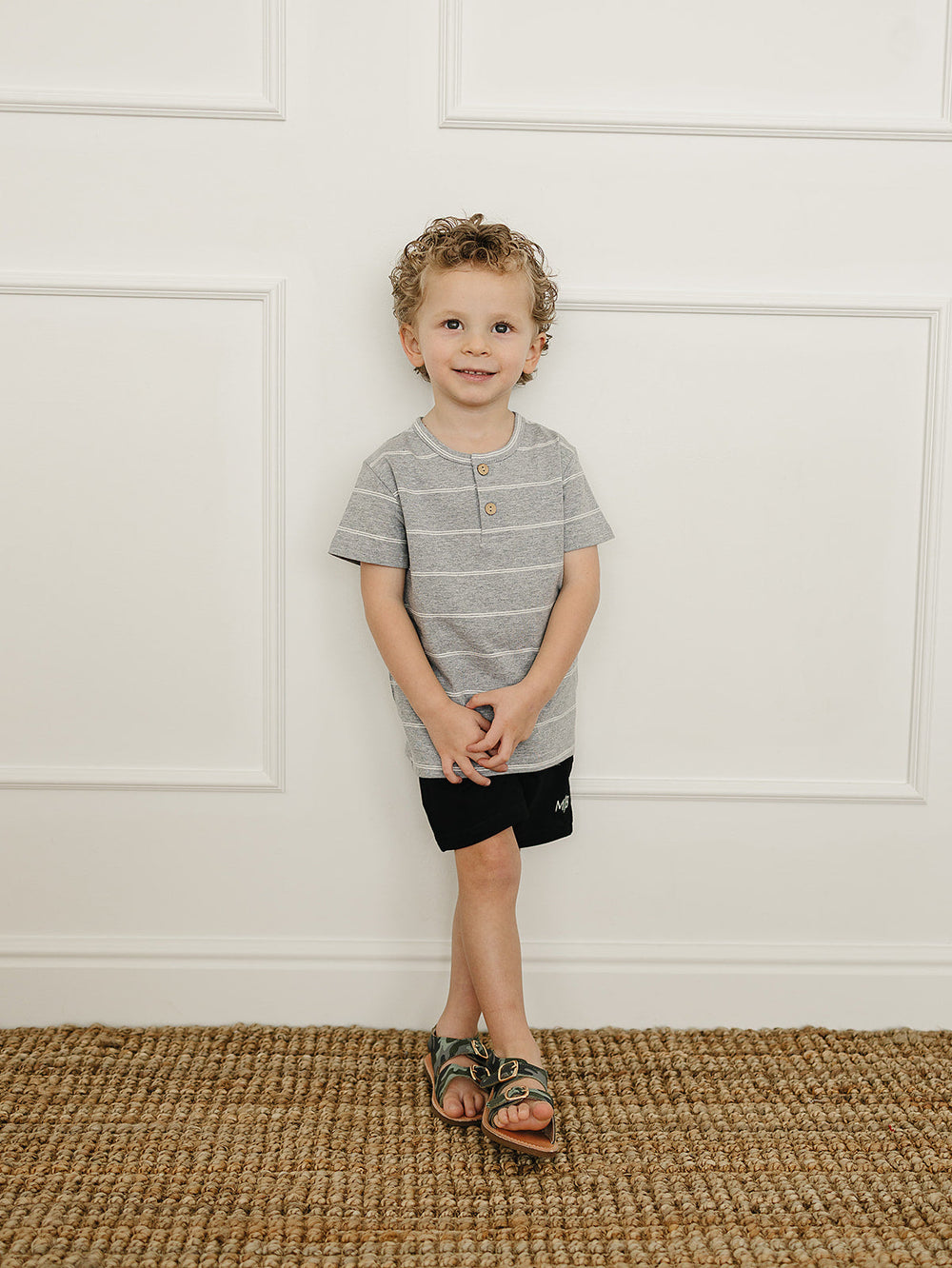 Grey Stripe Button Tee