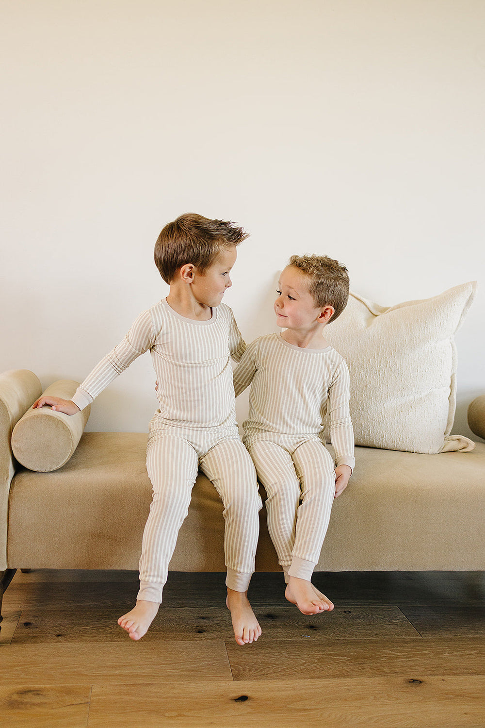 Taupe Stripe Ribbed Bamboo Pajamas Set