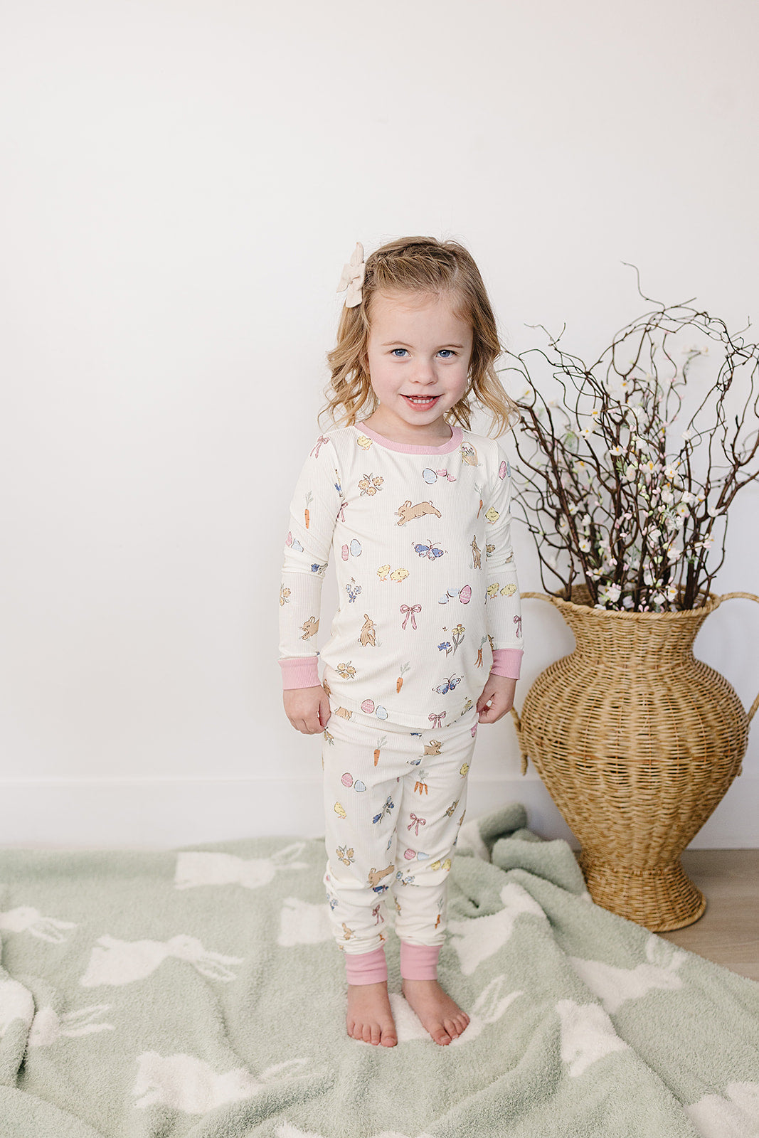 Pink Bunny Ribbed Bamboo Pajamas Set