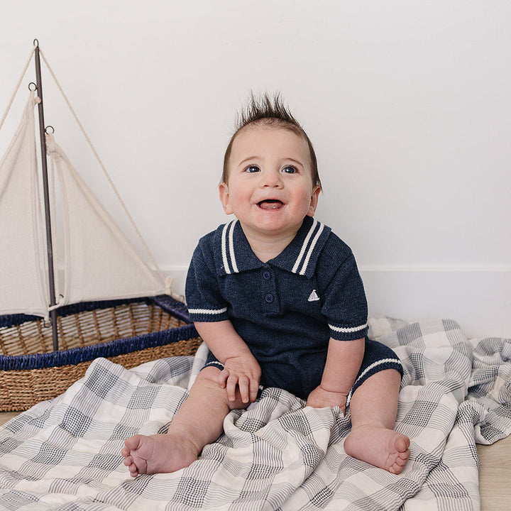 Collared Sailboat Knit Short Romper