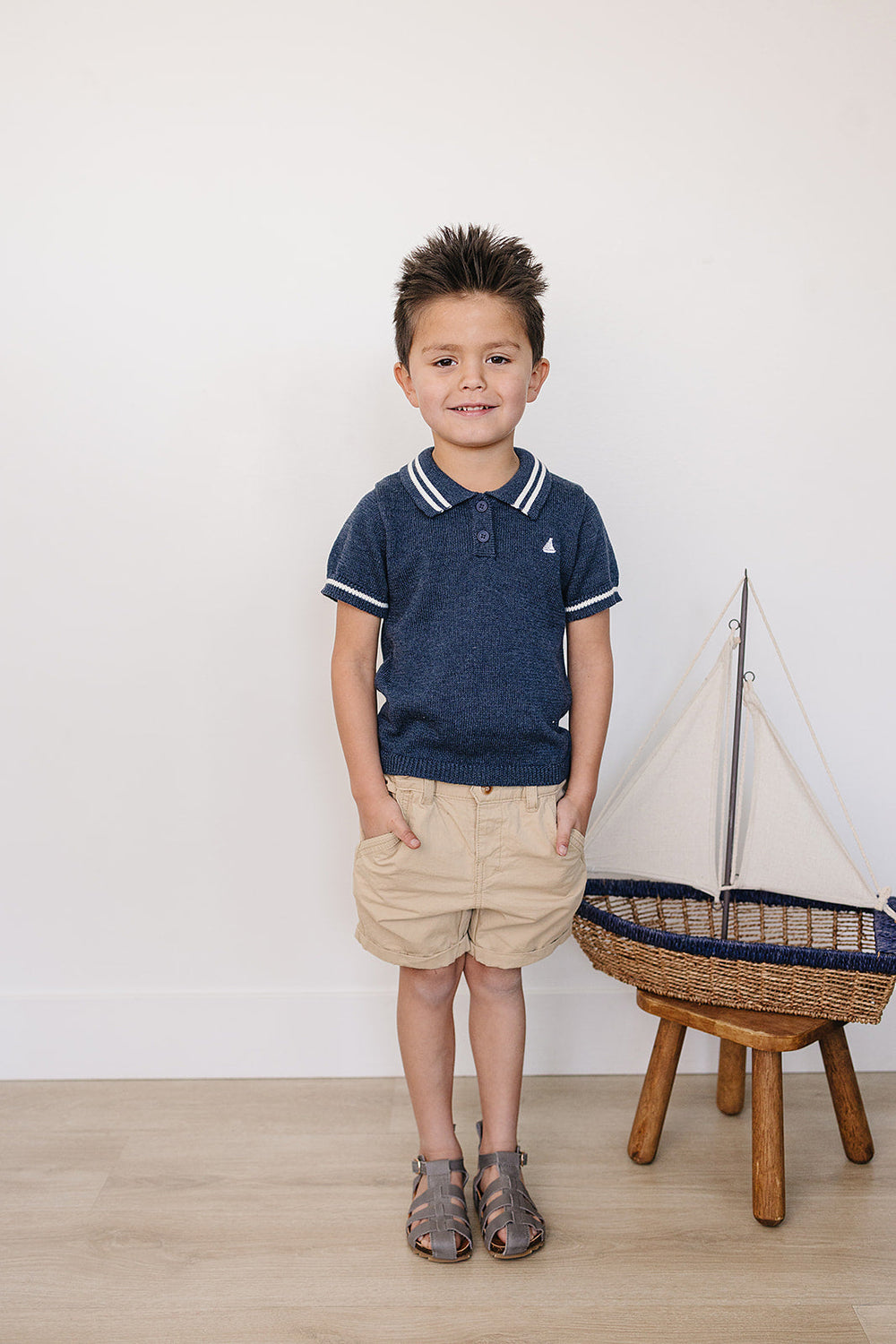 Collared Sailboat Knit Polo Shirt