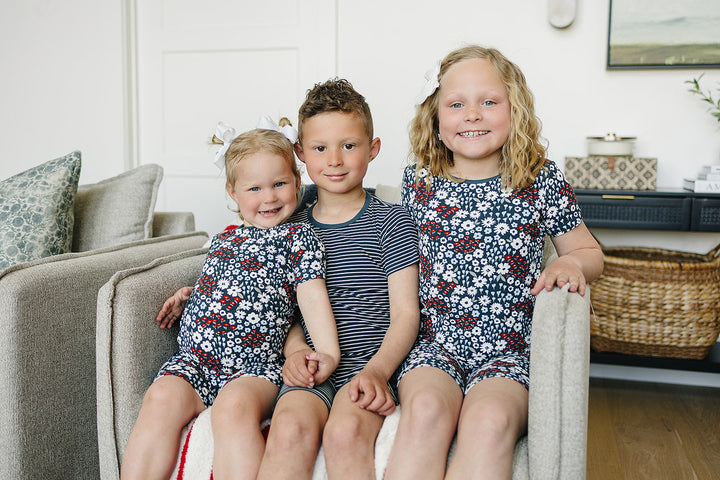Americana Floral Ribbed Bamboo Cozy Short Set