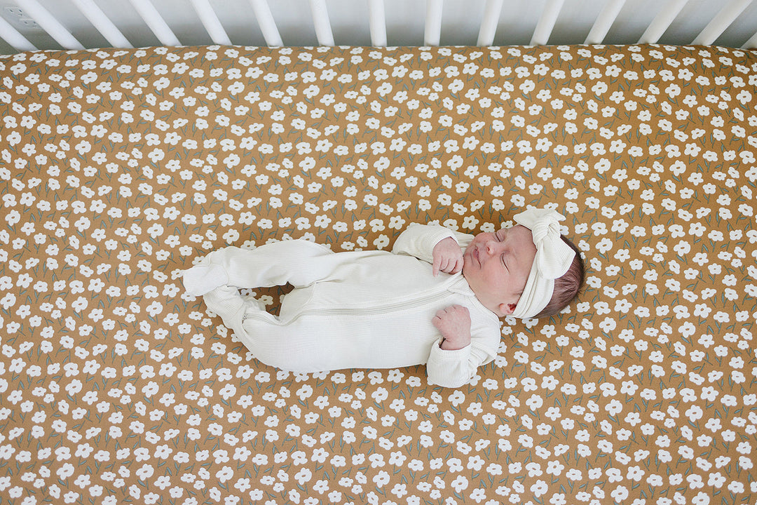 Mustard Floral Bamboo Stretch Crib Sheet