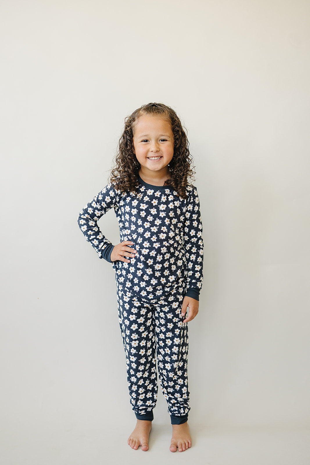 Navy Daisy Ribbed Bamboo Pajamas Set