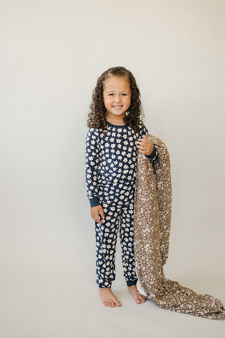Navy Daisy Ribbed Bamboo Pajamas Set