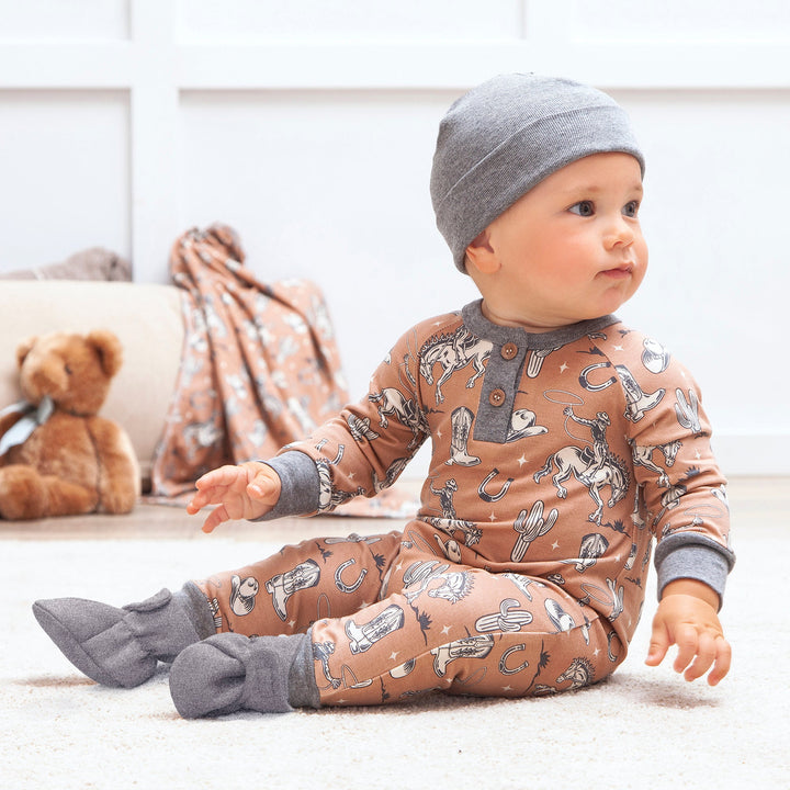 Brown Western Bamboo Henley Romper