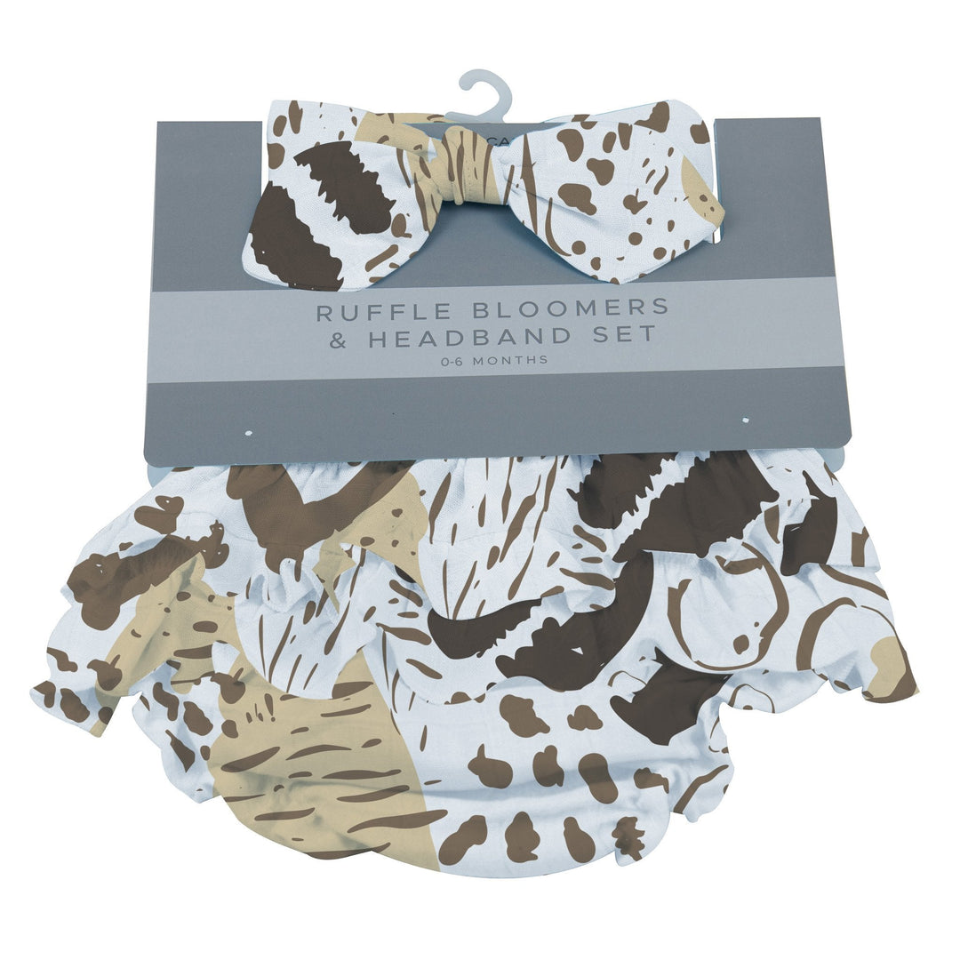 Animal Print Ruffle Bamboo Bloomers Headband Set