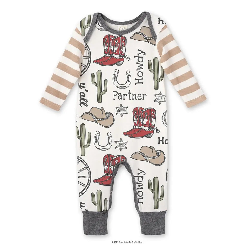 Grey Howdy Partner Cowboy Romper