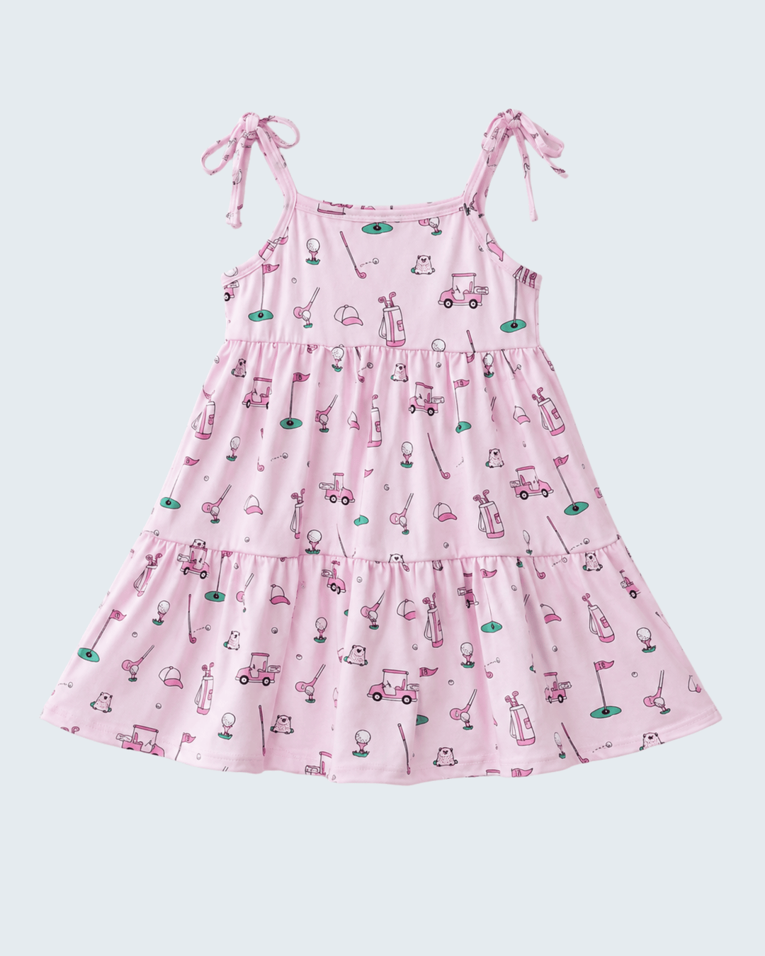 GirlPink Golf Print Tiered Dress