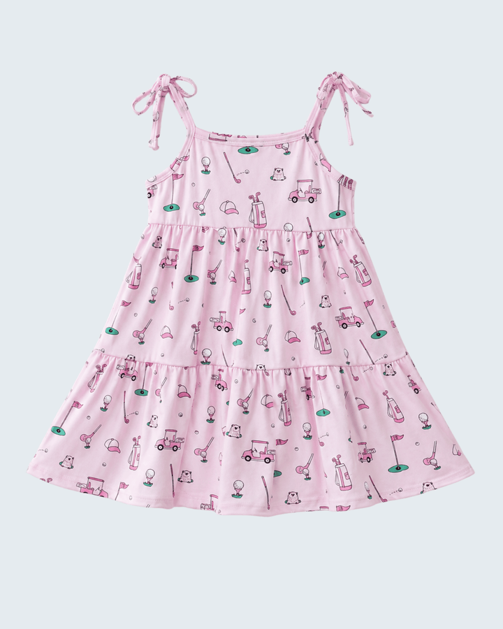 GirlPink Golf Print Tiered Dress