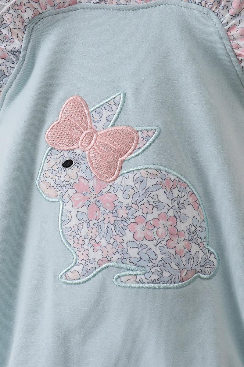 Blue Floral Bunny Applique Ruffle Bubble