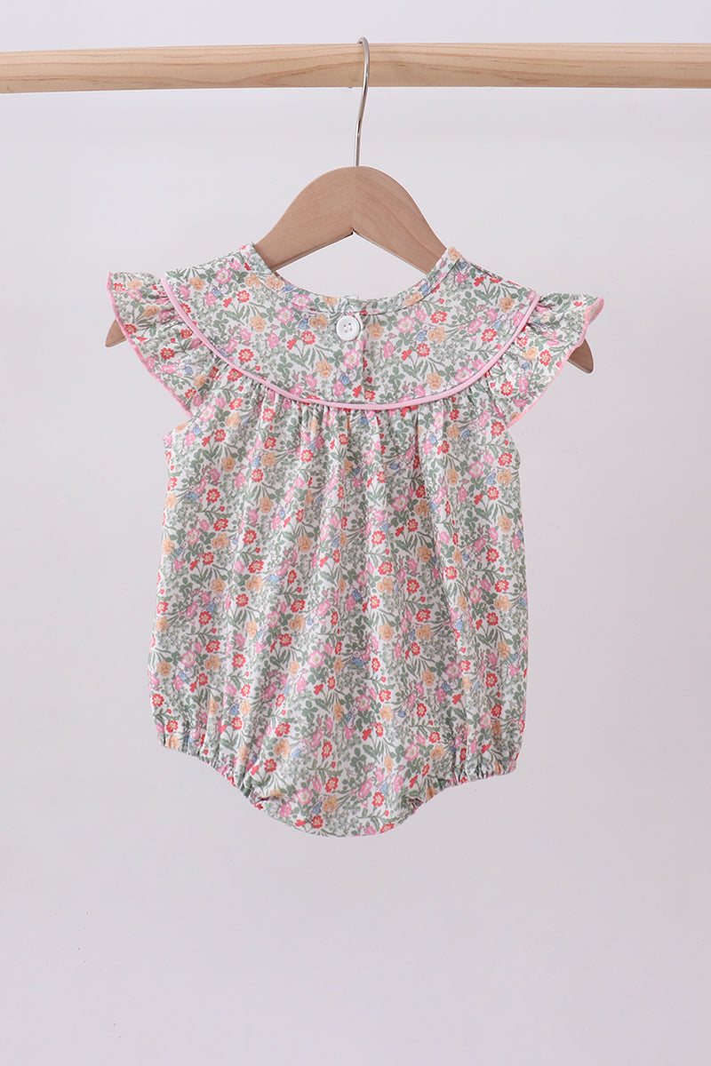 Floral Bunny Applique Ruffle Bubble