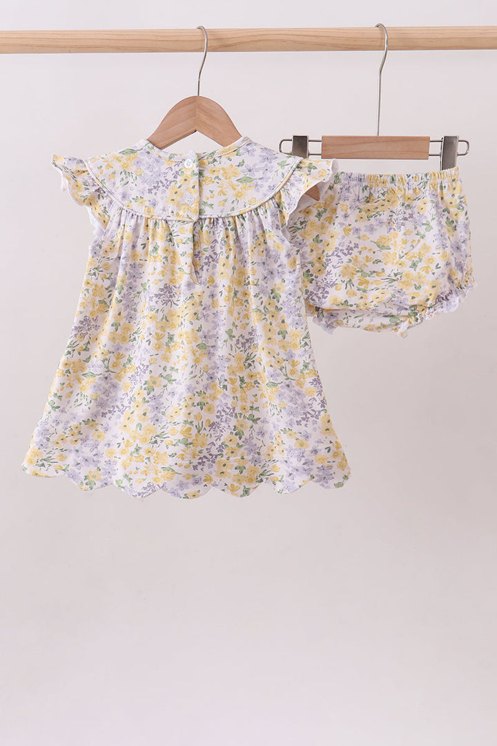 Mustard Floral Bunny Embroidered Bloomer Set