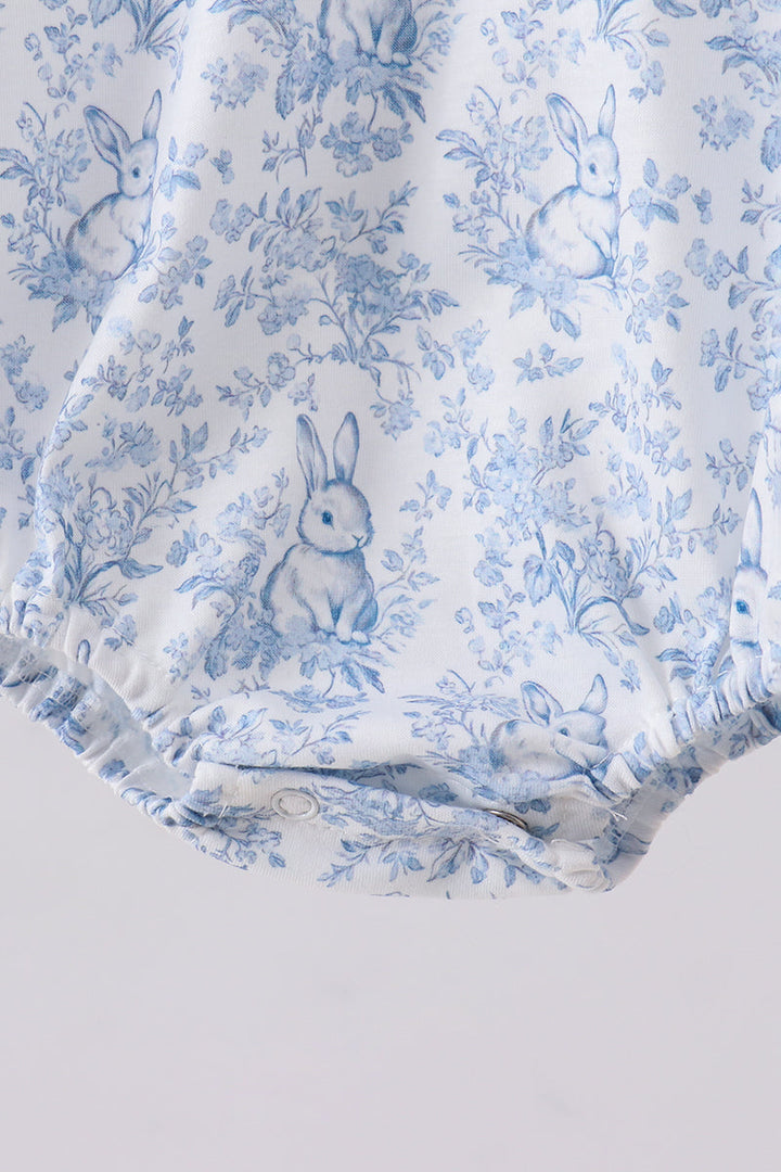 Navy Bunny Embroidered Peter Pan Collar Bubble