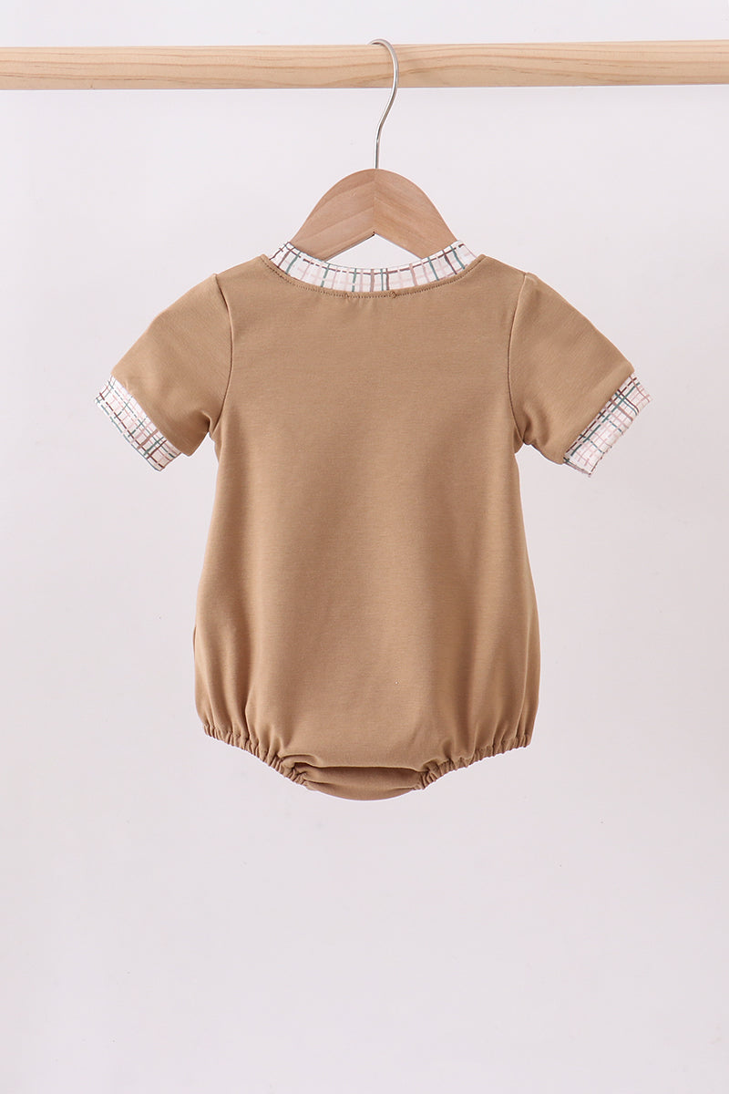 Brown Plaid Bunny Applique Bubble