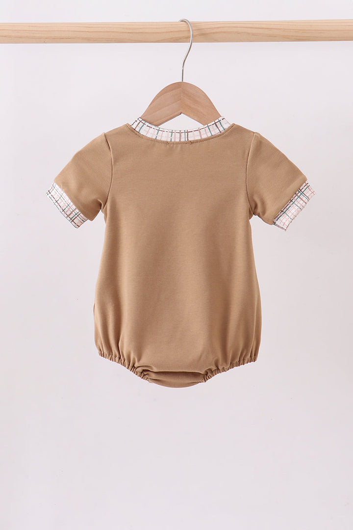 Brown Plaid Bunny Applique Bubble